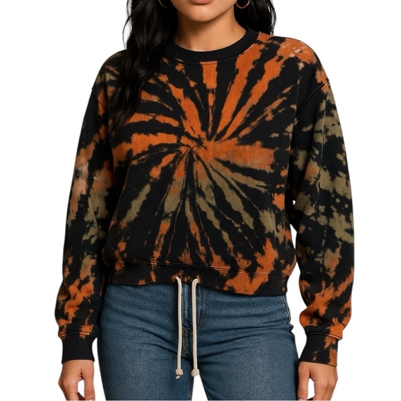 Nichole Lynel Tie Dye Sweatshirt Small Black Orange Spiral Crewneck Pullover - Picture 1 of 7